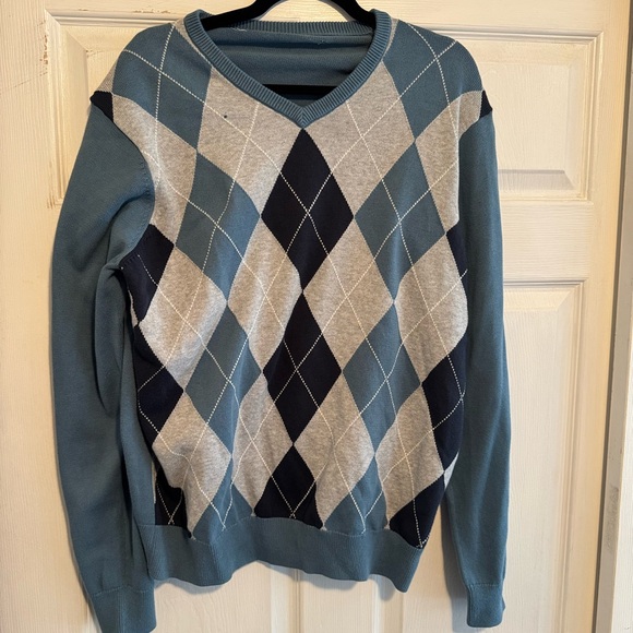 Men's Argyle Sweater - Blue & Gray - Picture 1 of 1